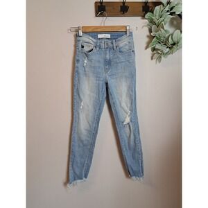 Kancan Women's Light Was Raw Hem Jeans Distressed Sz 0